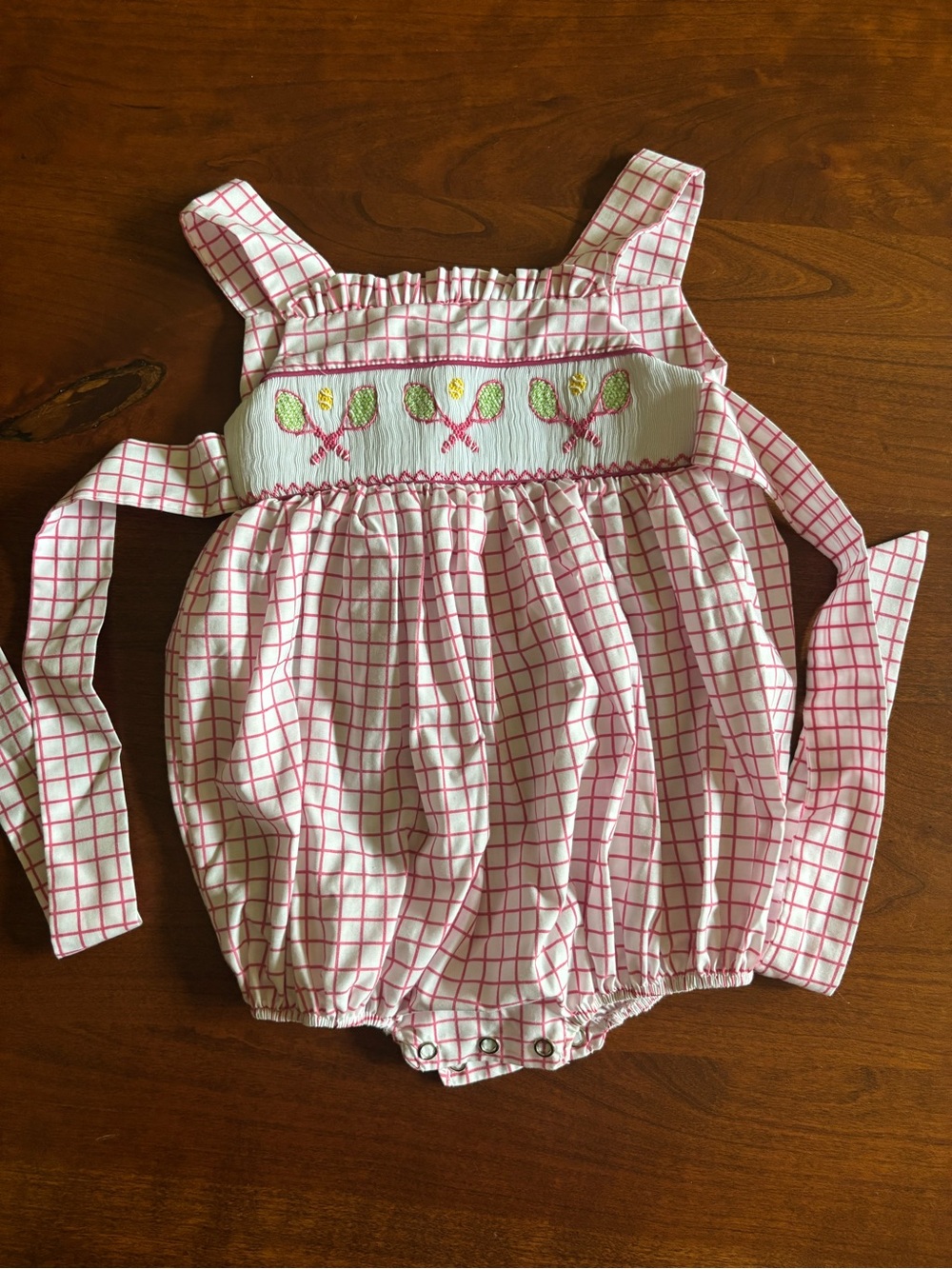 Lulu Bebe Pink Grid Smocked Baby Romper